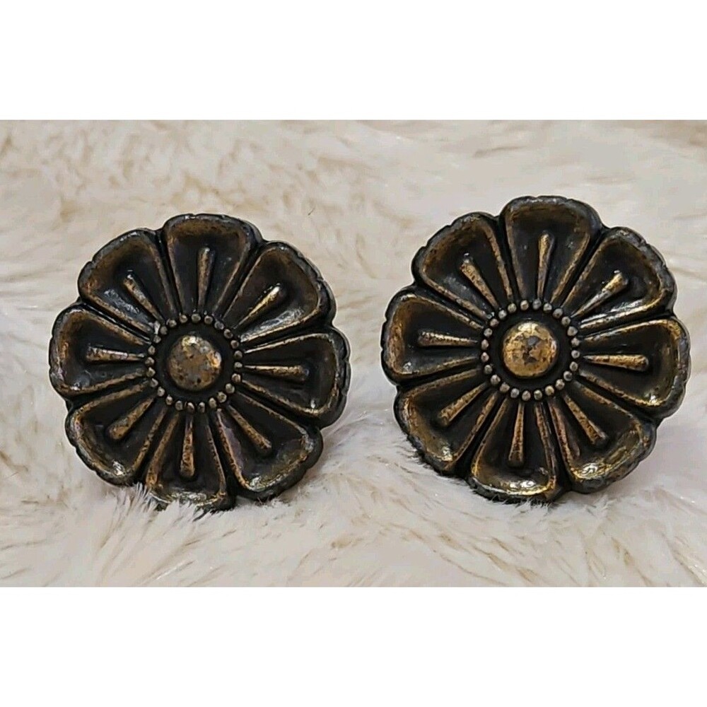 2 Pc Vintage Orion #1004 Antique Bronze Floral Drawer Pulls Cabinet Knobs 1 3/8"